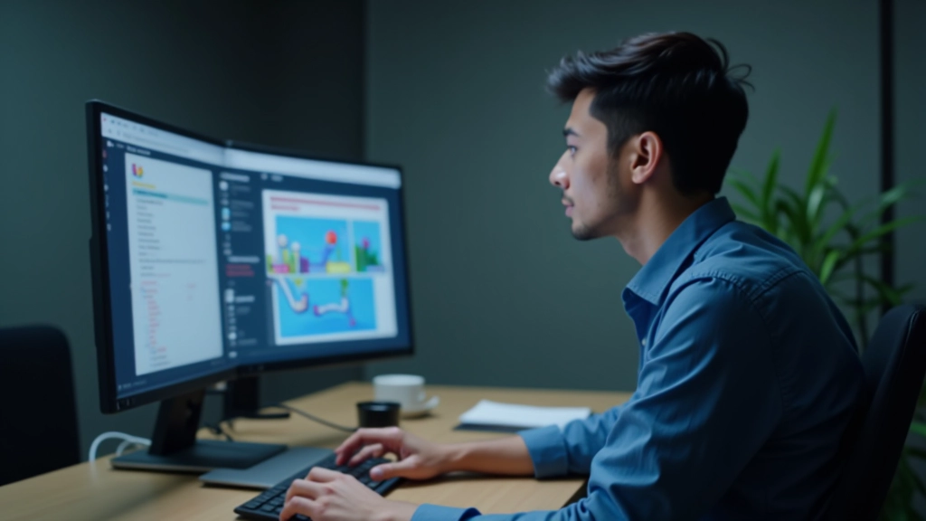 Designer working on bilingual website interface with Malay and English language options displayed side by side