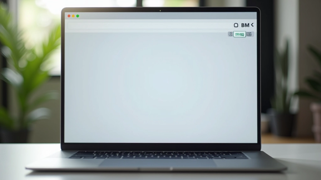 Laptop screen showing website header with language switcher buttons positioned in top right corner, both BM and EN options clearly visible and clickable